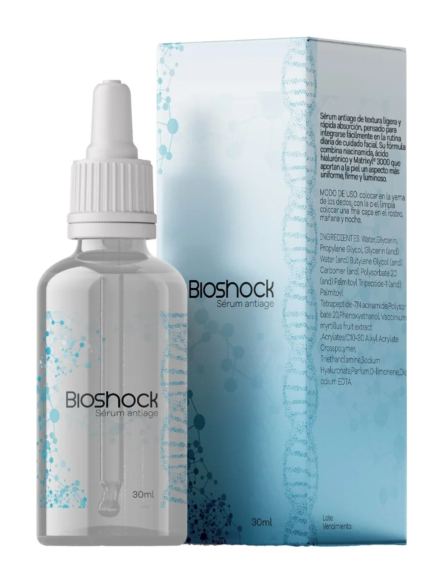 Bioshock: sérum antiage para el cuidado facial, envase frasco gotero de 30 ml