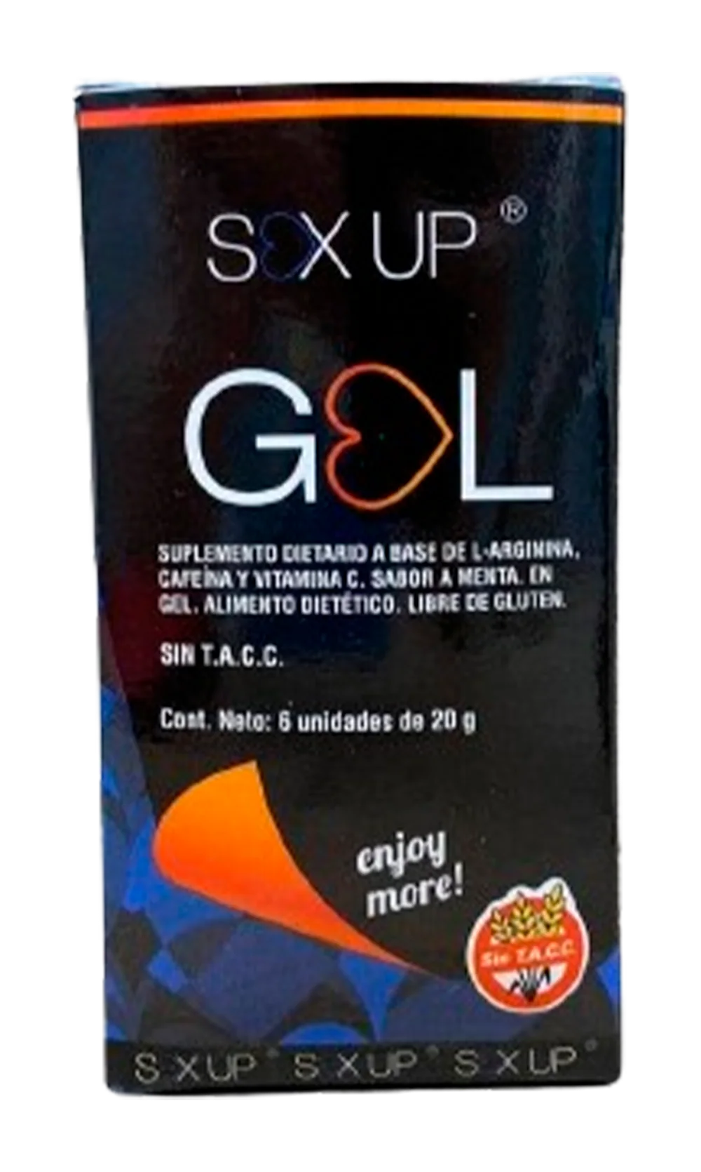 Sex Up Gel: gel energético masculino con L-arginina y cafeína, envase 6 sobres de 20 g